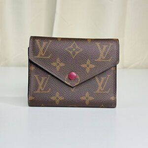 Louis Vuitton Monogram Canvas Small Card Holder Brown Goods with Red Button